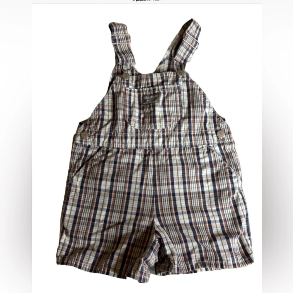 Vintage OshKosh B’Gosh plaid shortall overalls Size 4
